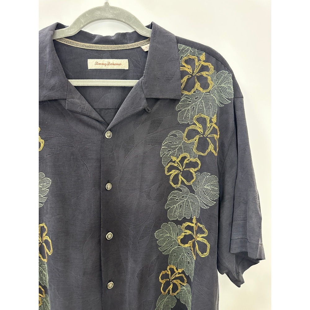 Tommy Bahama 100% Silk SS Floral Button Down Shirt Faded Black Mens XL Coastal - Picture 4 of 10